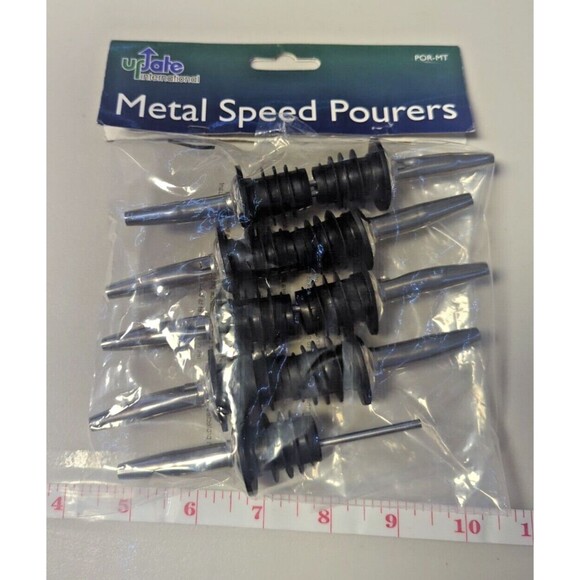 Metal Speed Pourers Set of 9 stainless Steel Finish NEW - Plastic Cork - Picture 1 of 5